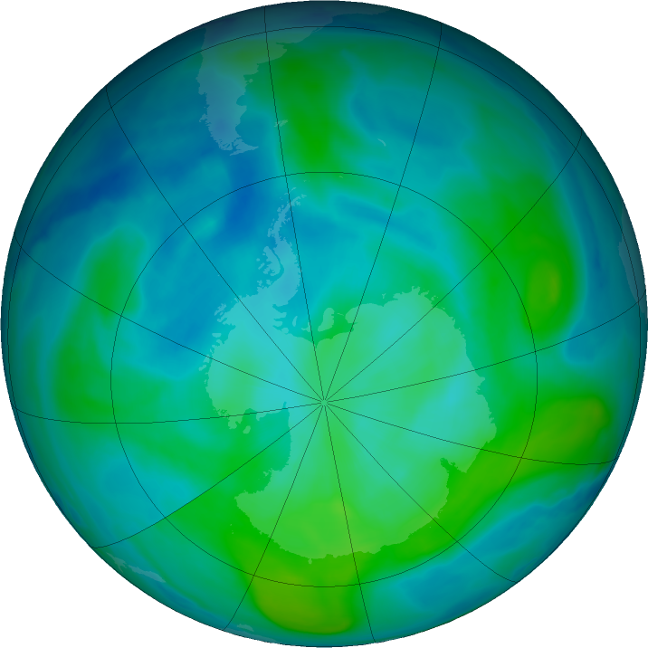 Antarctic ozone map for 25 February 2020
